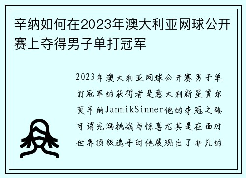 辛纳如何在2023年澳大利亚网球公开赛上夺得男子单打冠军