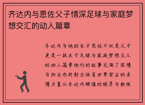齐达内与恩佐父子情深足球与家庭梦想交汇的动人篇章