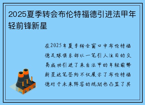2025夏季转会布伦特福德引进法甲年轻前锋新星